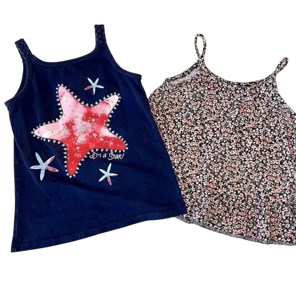 Old Navy Faded Glory Girls Tank Top2 pc Bundle Size 5 XS Floral Starfish Summer